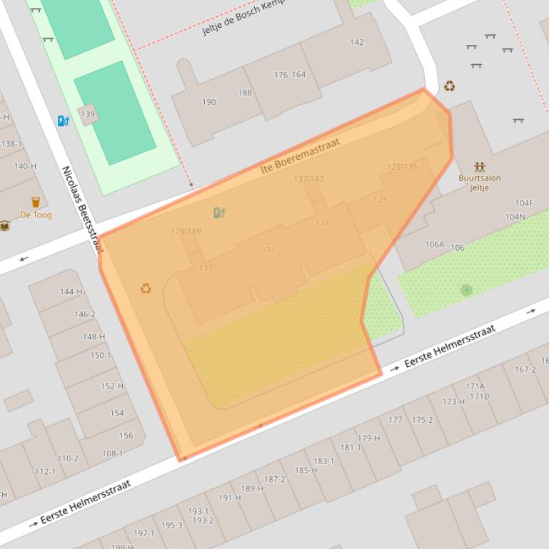 Kaart van postcodegebied 1054PS.