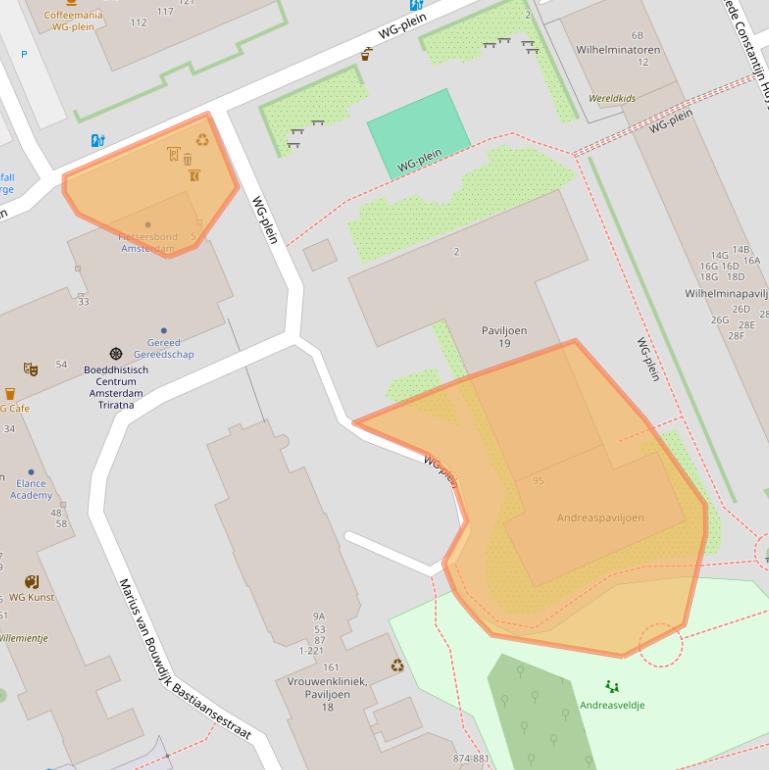 Kaart van postcodegebied 1054RC.