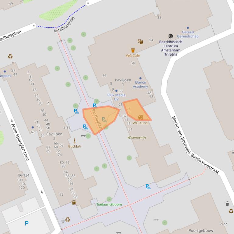 Kaart van postcodegebied 1054RJ.