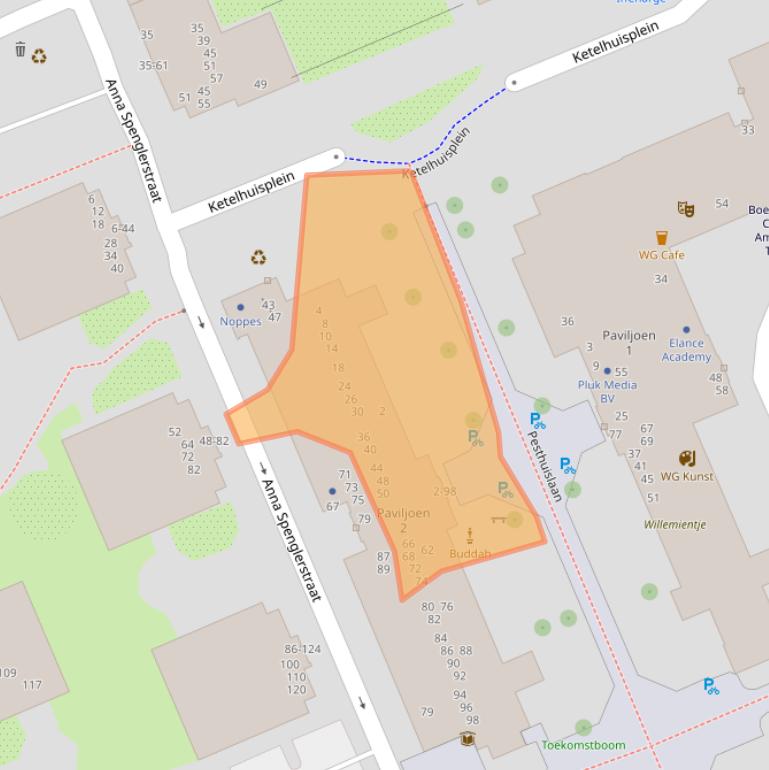 Kaart van postcodegebied 1054RL.