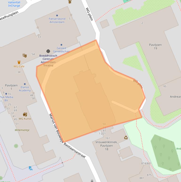 Kaart van postcodegebied 1054RS.