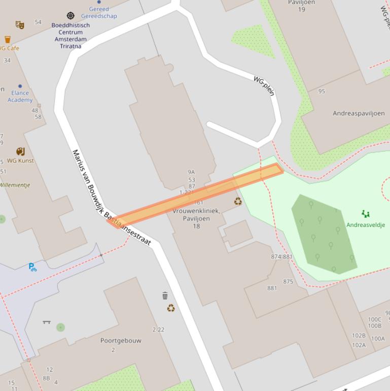 Kaart van postcodegebied 1054RV.