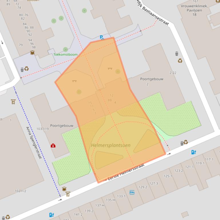 Kaart van postcodegebied 1054RZ.