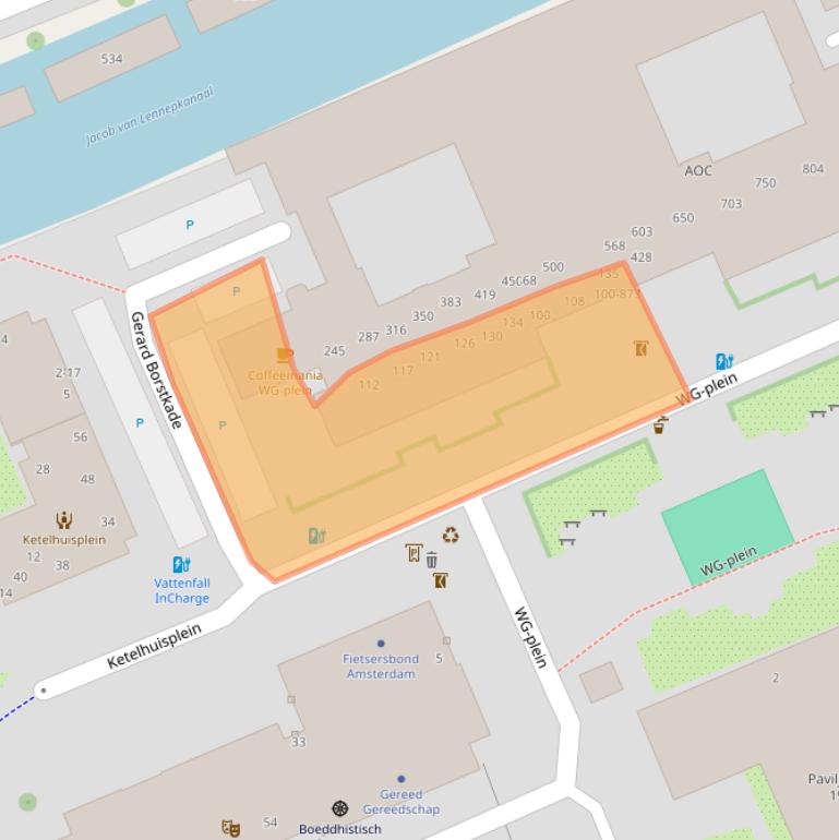 Kaart van postcodegebied 1054SC.