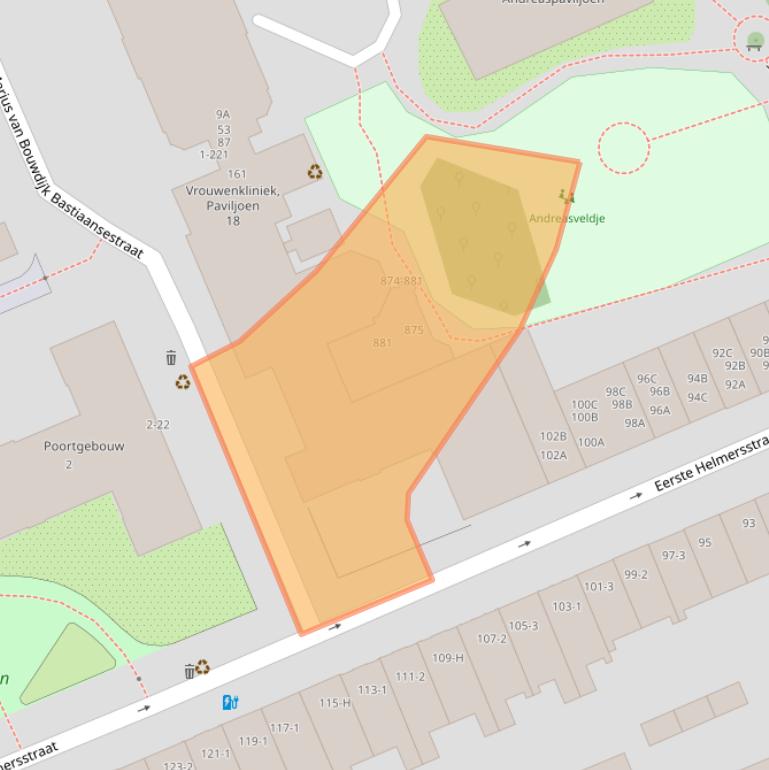 Kaart van postcodegebied 1054SM.