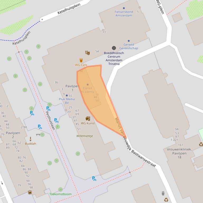 Kaart van postcodegebied 1054SP.