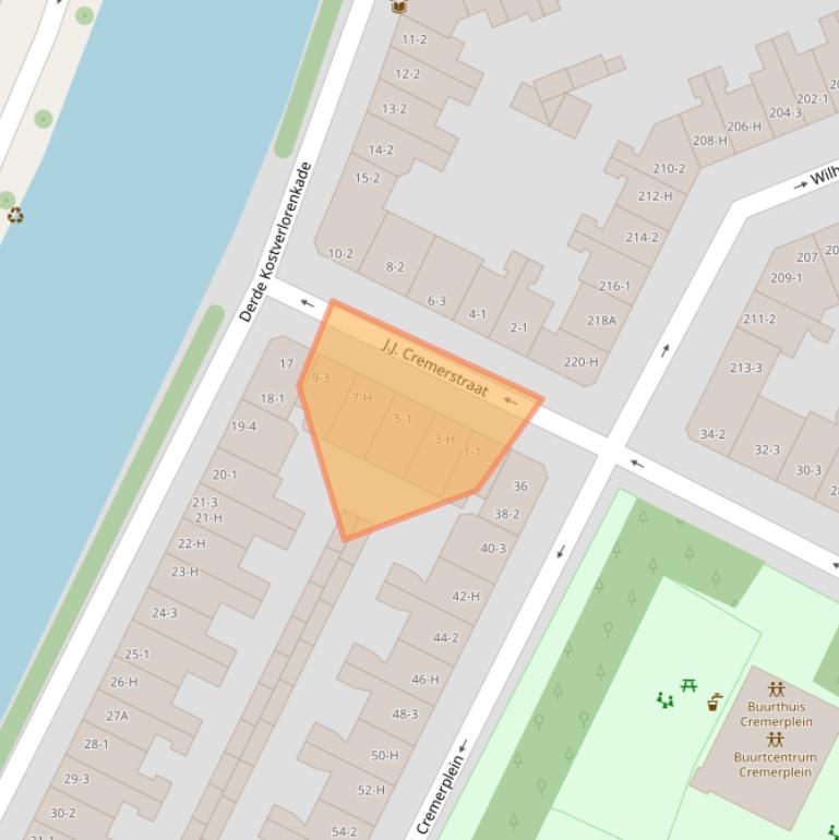 Kaart van postcodegebied 1054TC.