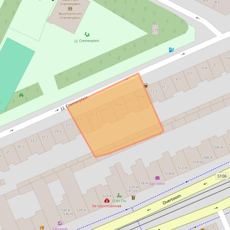 Kaart van postcodegebied 1054TG.