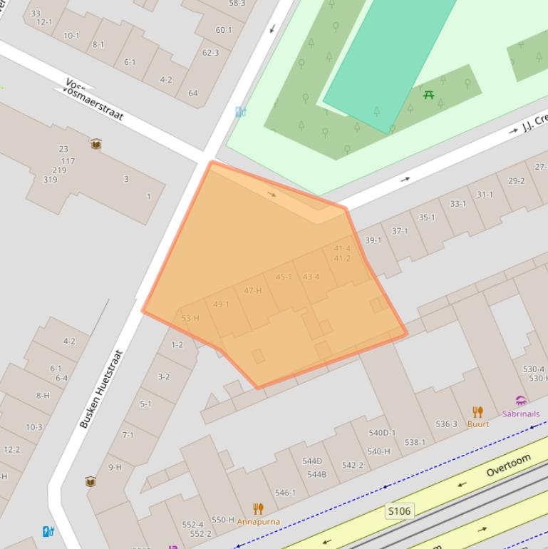 Kaart van postcodegebied 1054TJ.