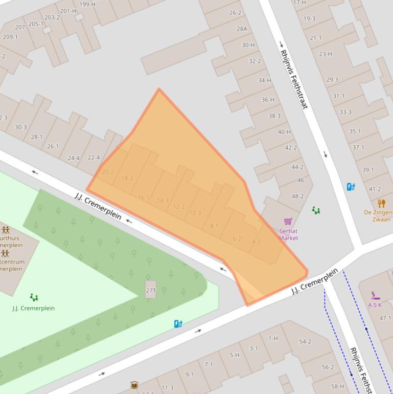 Kaart van postcodegebied 1054TK.