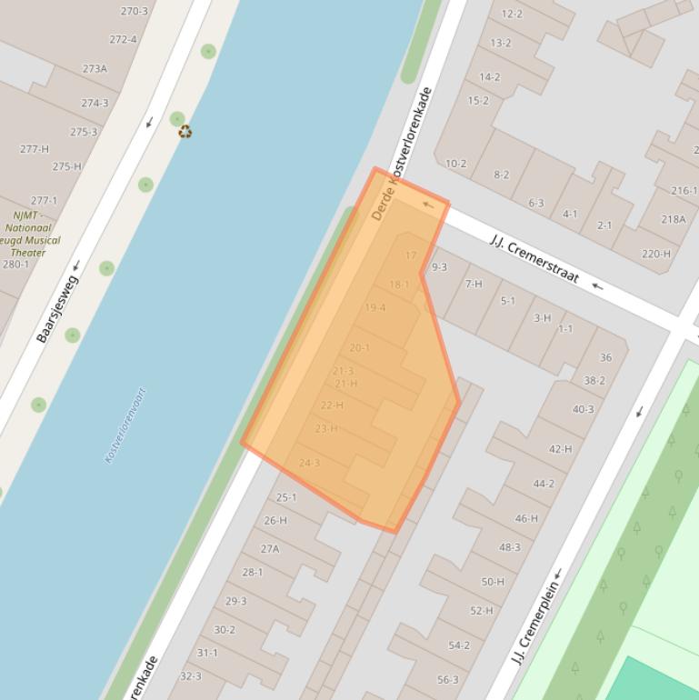 Kaart van postcodegebied 1054TP.