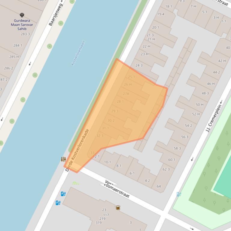 Kaart van postcodegebied 1054TR.