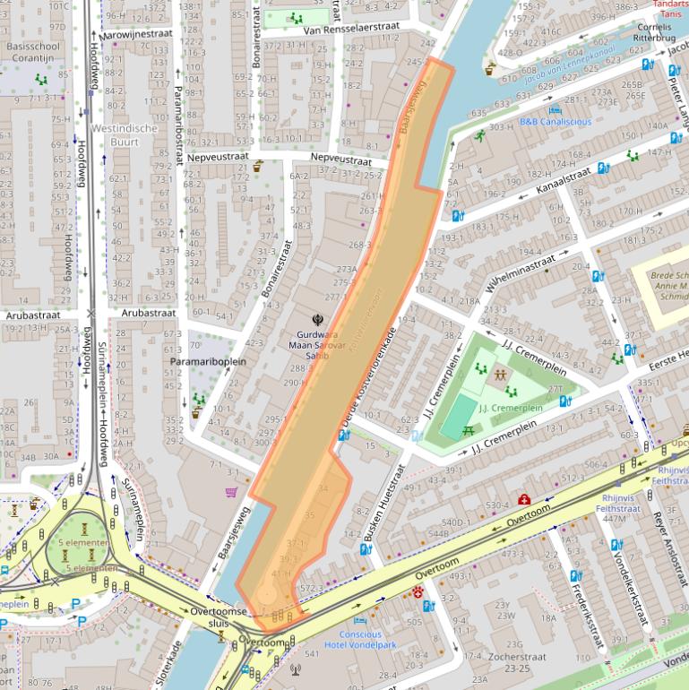 Kaart van postcodegebied 1054TS.