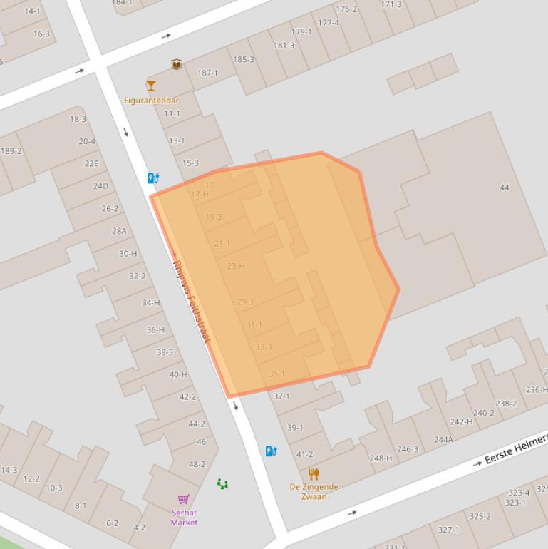 Kaart van postcodegebied 1054TV.