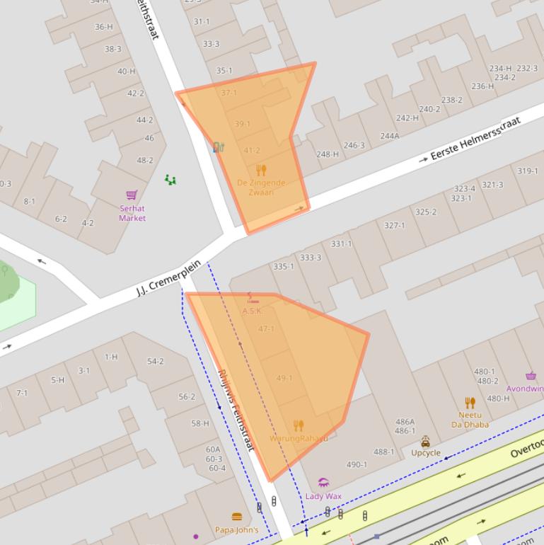 Kaart van postcodegebied 1054TW.