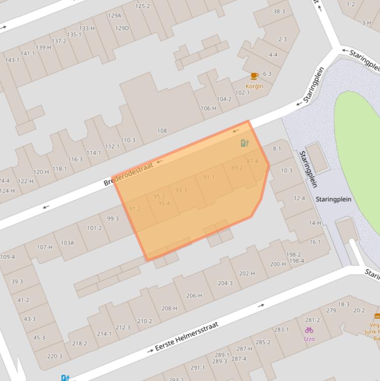 Kaart van postcodegebied 1054VC.