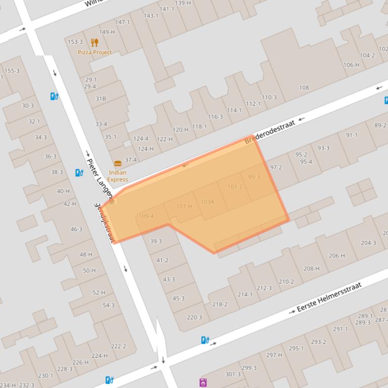 Kaart van postcodegebied 1054VD.