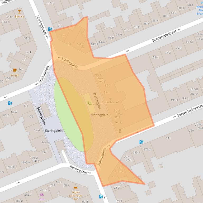 Kaart van postcodegebied 1054VJ.