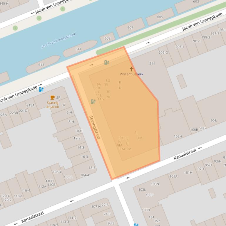 Kaart van postcodegebied 1054VM.