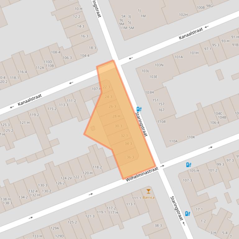 Kaart van postcodegebied 1054VR.