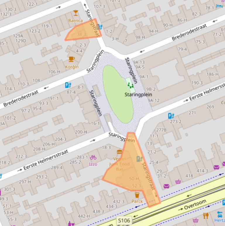 Kaart van postcodegebied 1054VS.