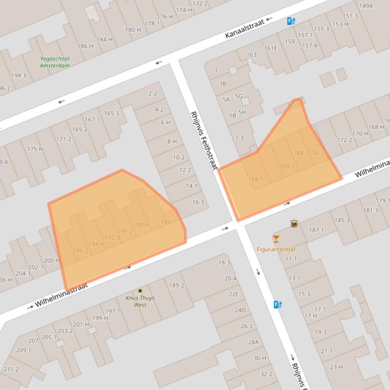 Kaart van postcodegebied 1054WT.