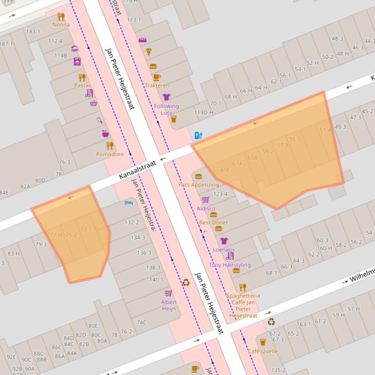 Kaart van postcodegebied 1054XA.