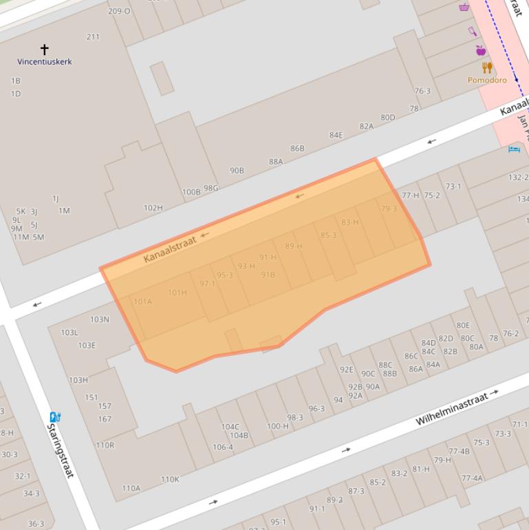 Kaart van postcodegebied 1054XB.