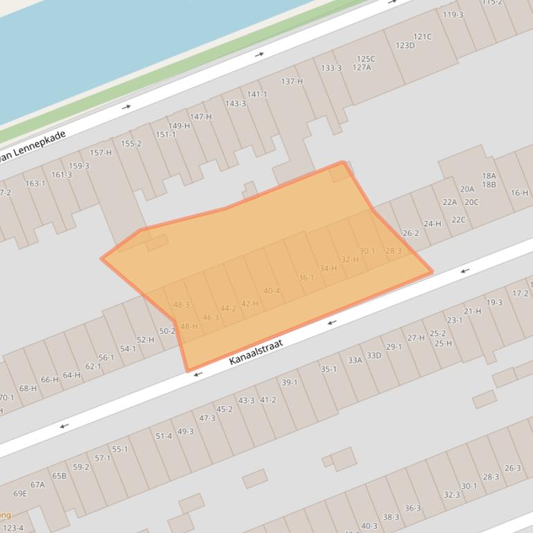 Kaart van postcodegebied 1054XJ.