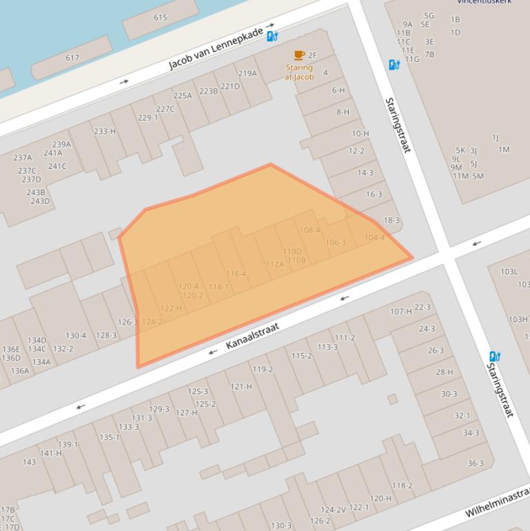 Kaart van postcodegebied 1054XM.
