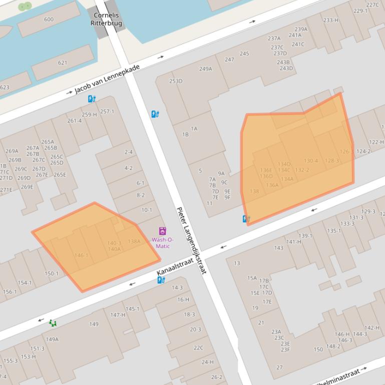 Kaart van postcodegebied 1054XN.
