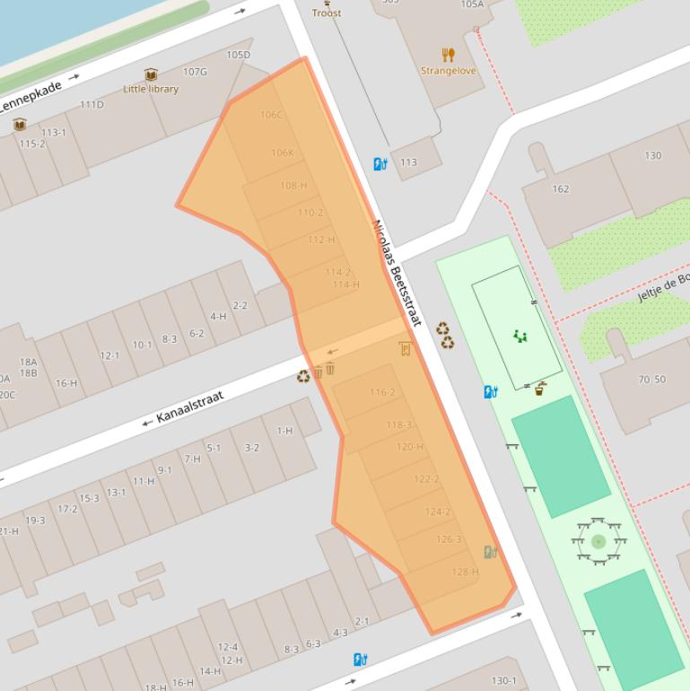 Kaart van postcodegebied 1054XT.