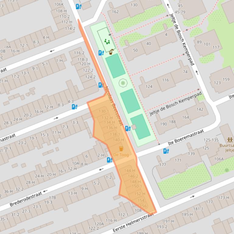 Kaart van postcodegebied 1054XV.
