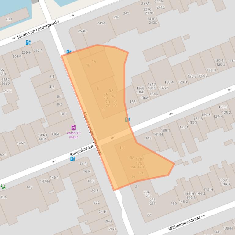 Kaart van postcodegebied 1054XW.