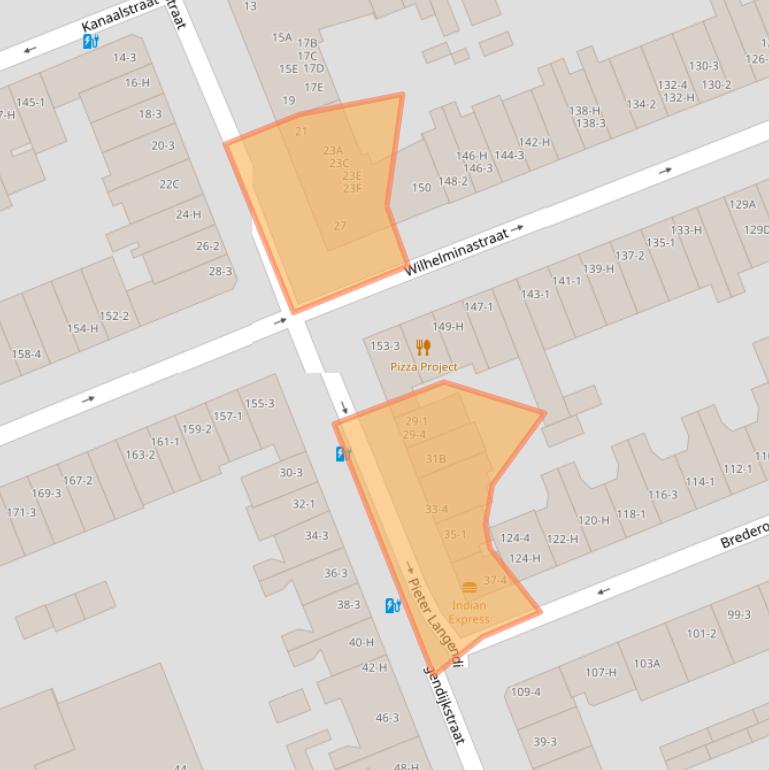 Kaart van postcodegebied 1054XX.