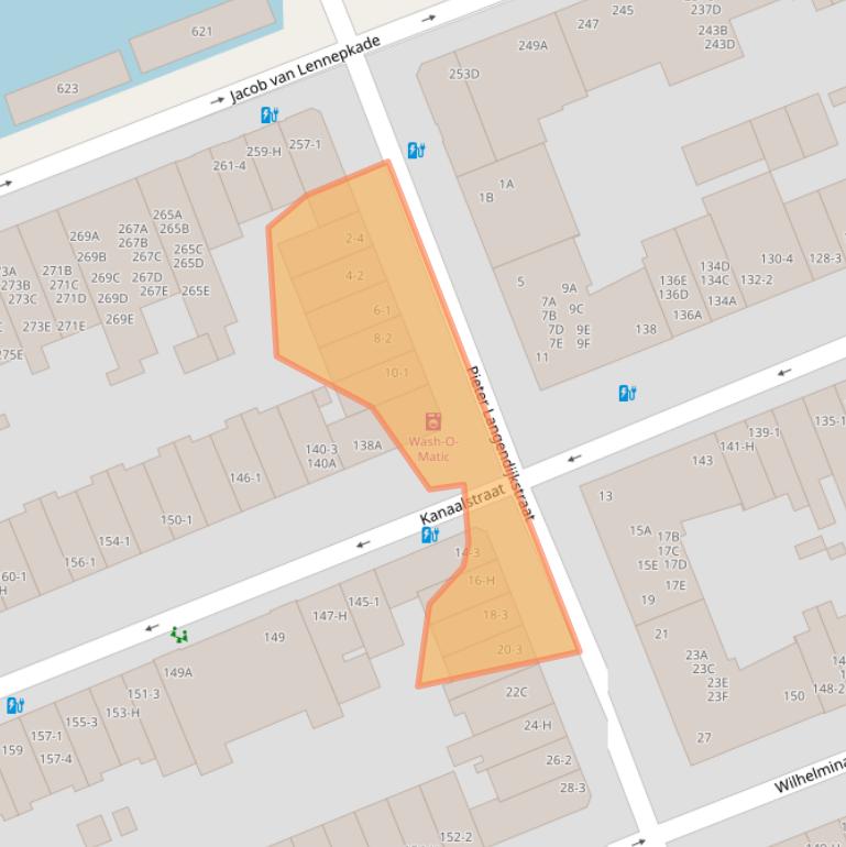 Kaart van postcodegebied 1054ZA.