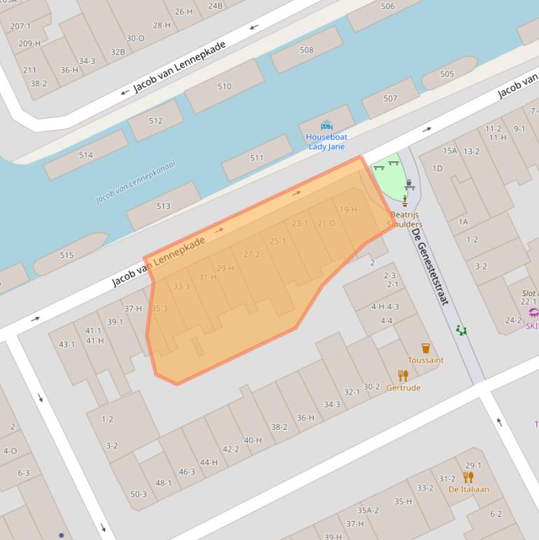 Kaart van postcodegebied 1054ZE.