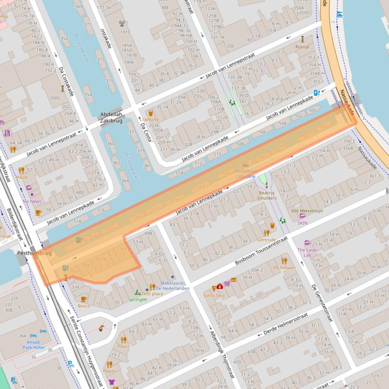 Kaart van postcodegebied 1054ZH.