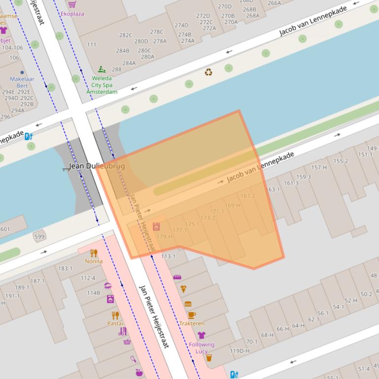 Kaart van postcodegebied 1054ZM.