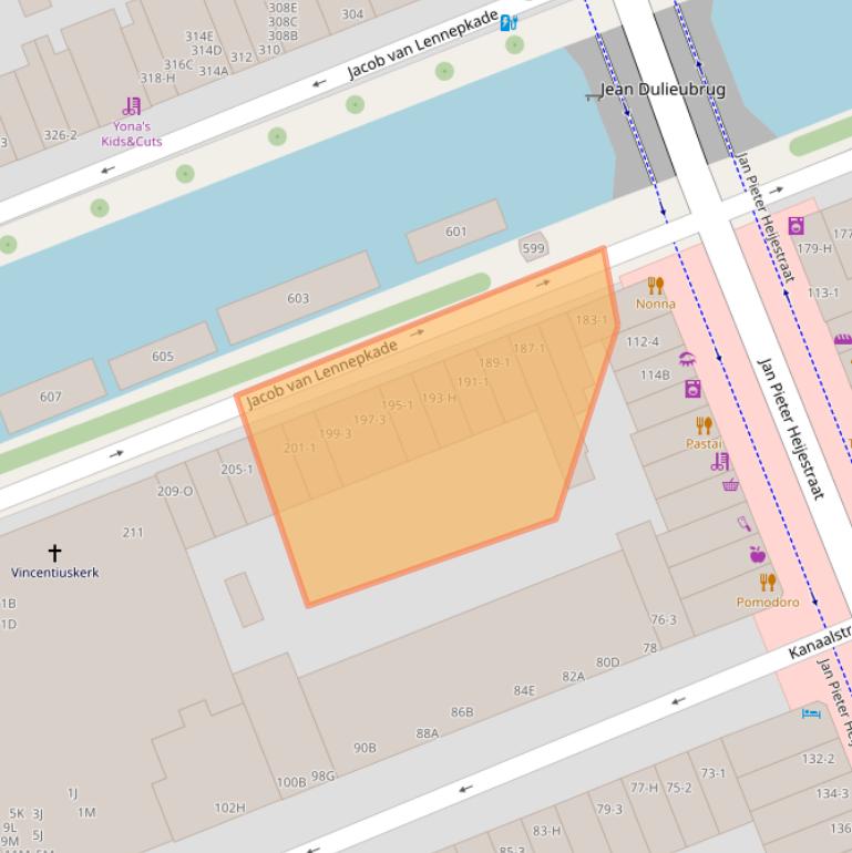 Kaart van postcodegebied 1054ZN.