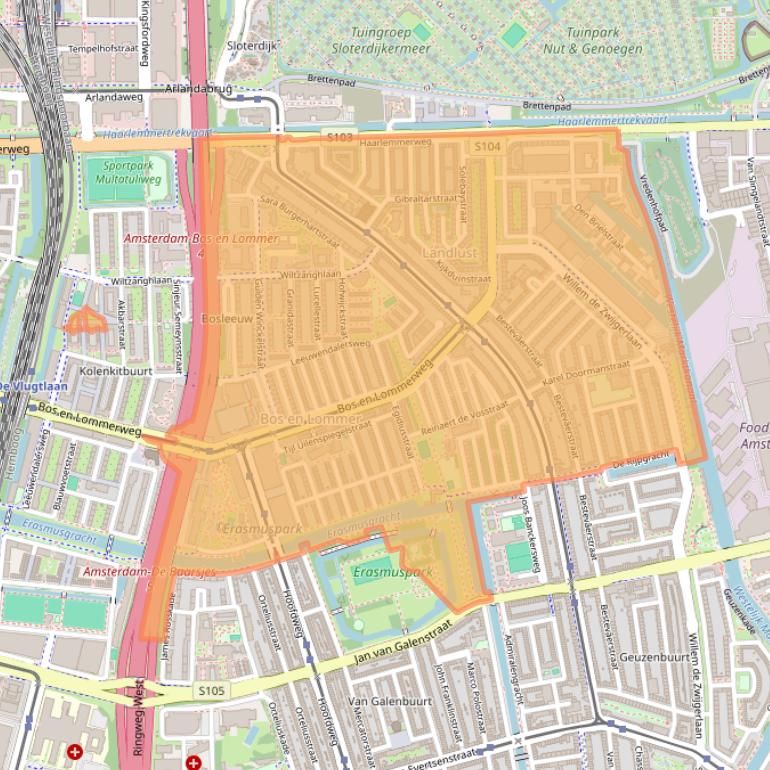 Kaart van postcodegebied 1055.