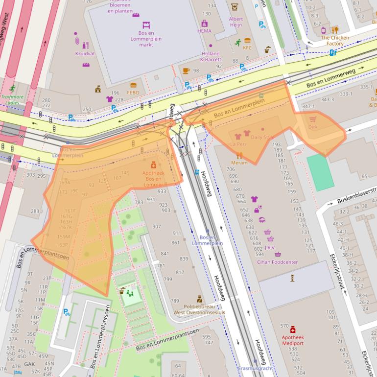 Kaart van postcodegebied 1055AD.