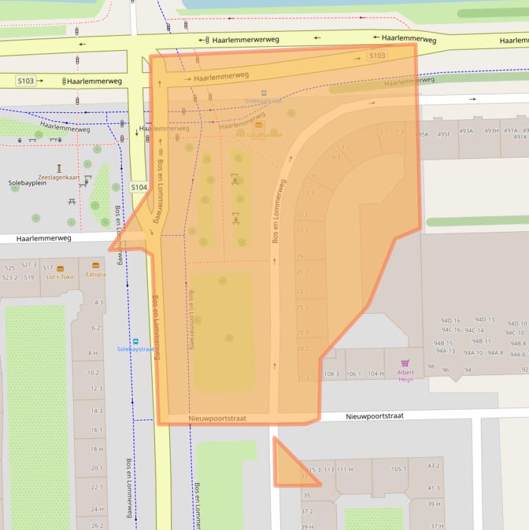 Kaart van postcodegebied 1055DK.