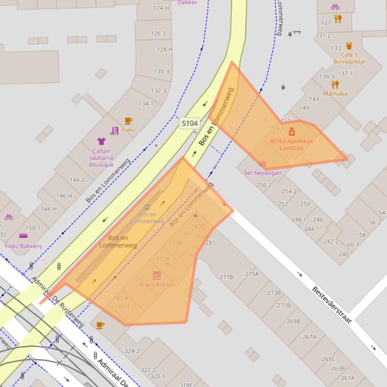 Kaart van postcodegebied 1055DS.