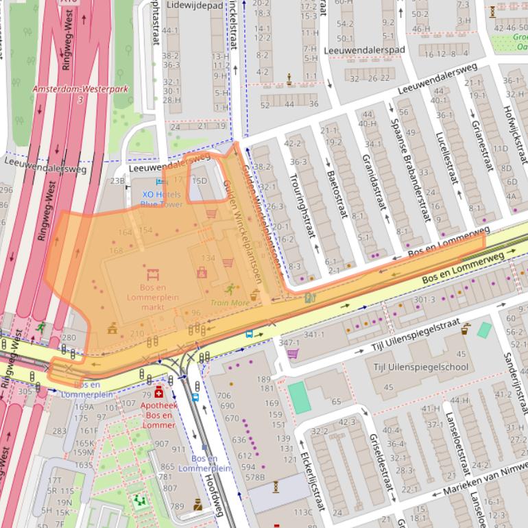 Kaart van postcodegebied 1055EK.