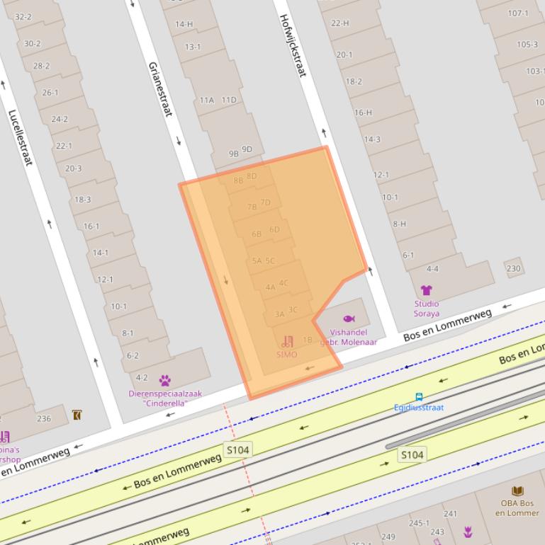 Kaart van postcodegebied 1055EX.