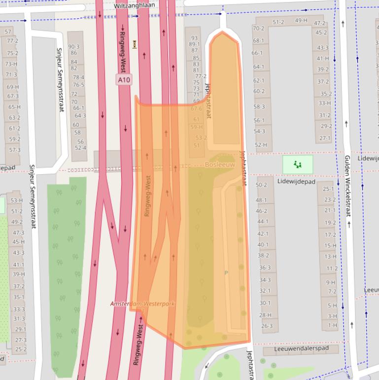 Kaart van postcodegebied 1055JS.