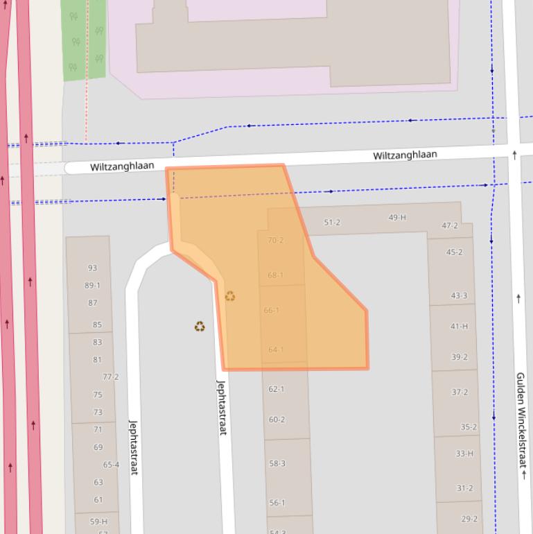 Kaart van postcodegebied 1055JZ.