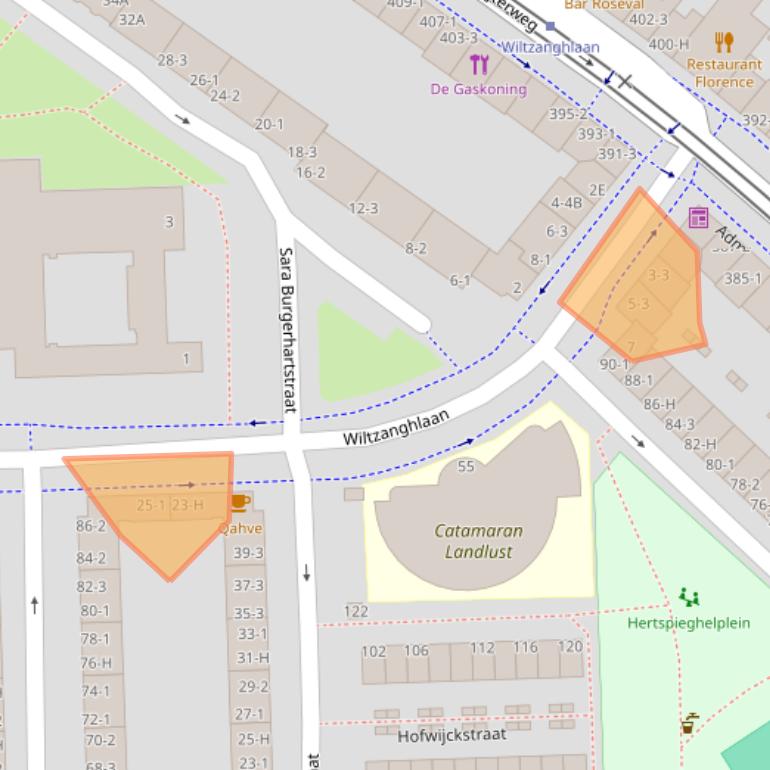 Kaart van postcodegebied 1055KD.