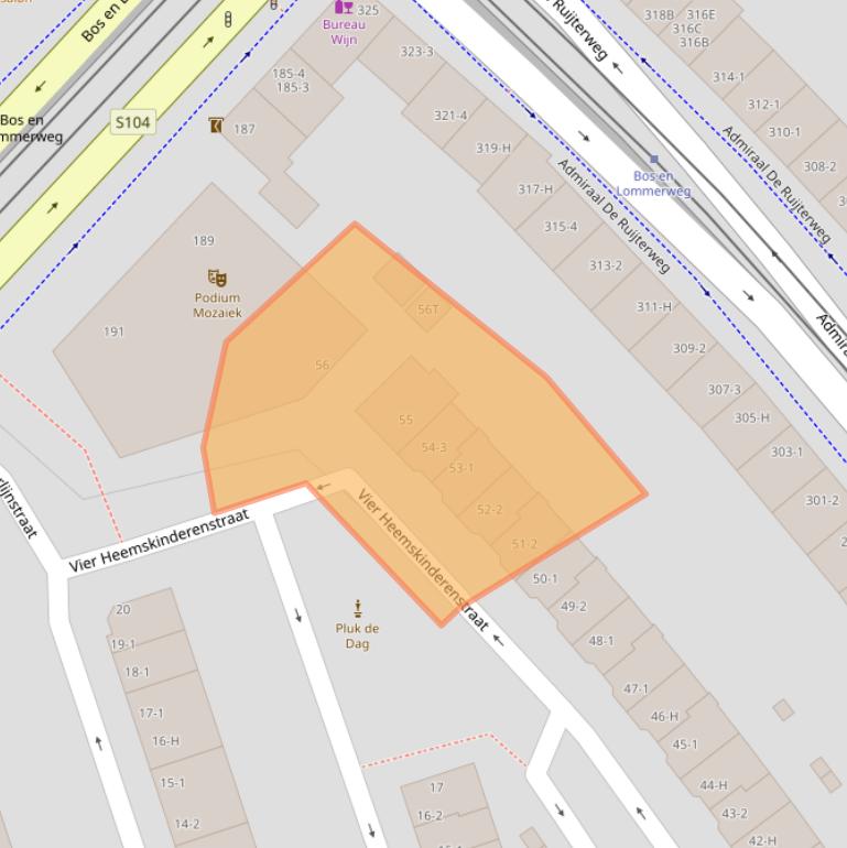 Kaart van postcodegebied 1055LN.